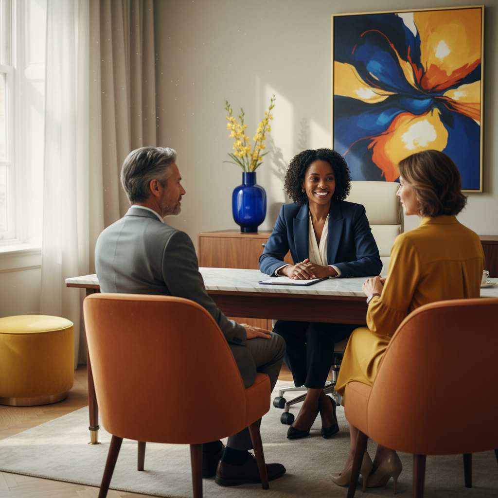 vibrant5 professional talking with her clients