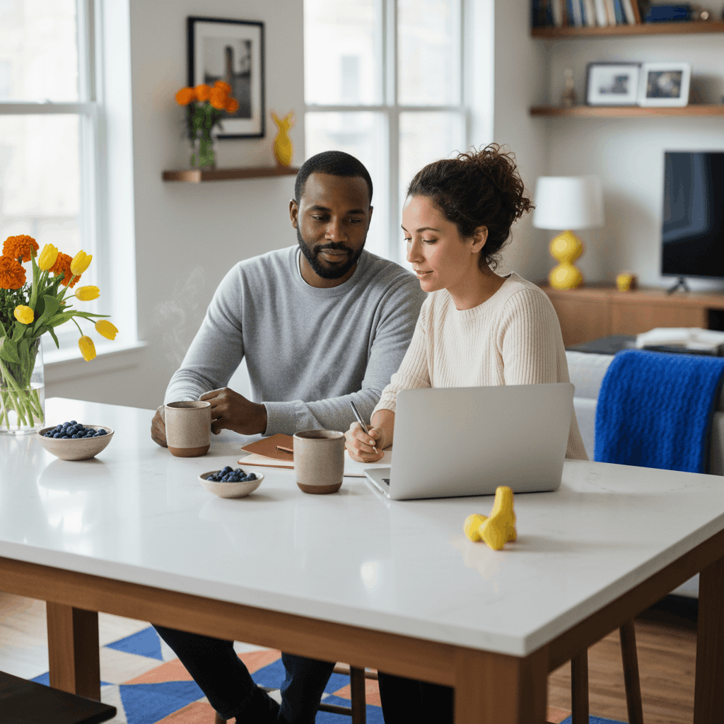 vibrant22 (1) couple talking at kitchen table